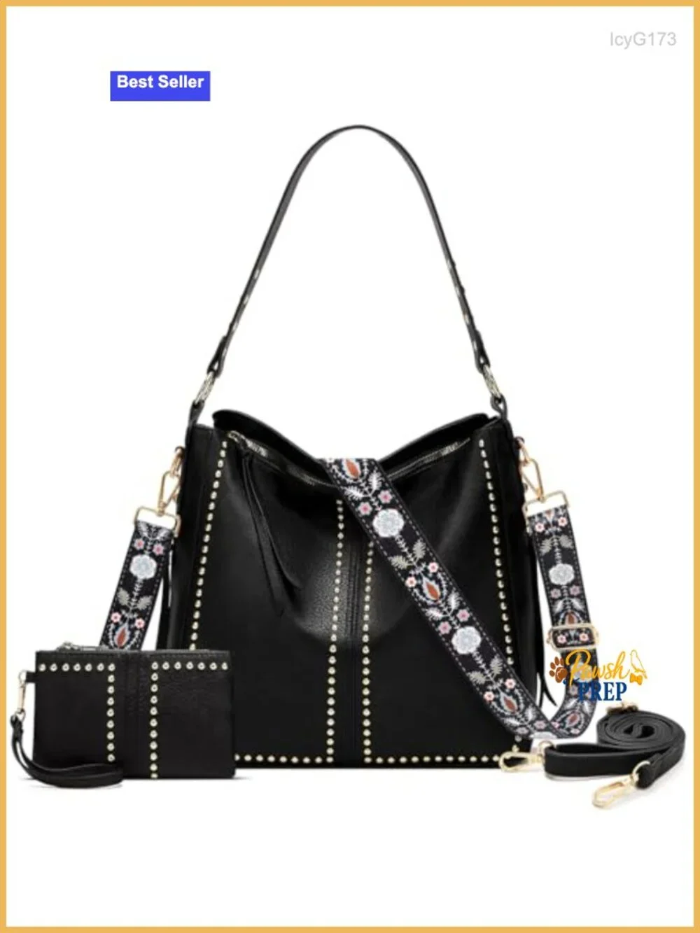 Studded Hobo Purse & Wallet Set Women Shoulder Bag Faux Leather